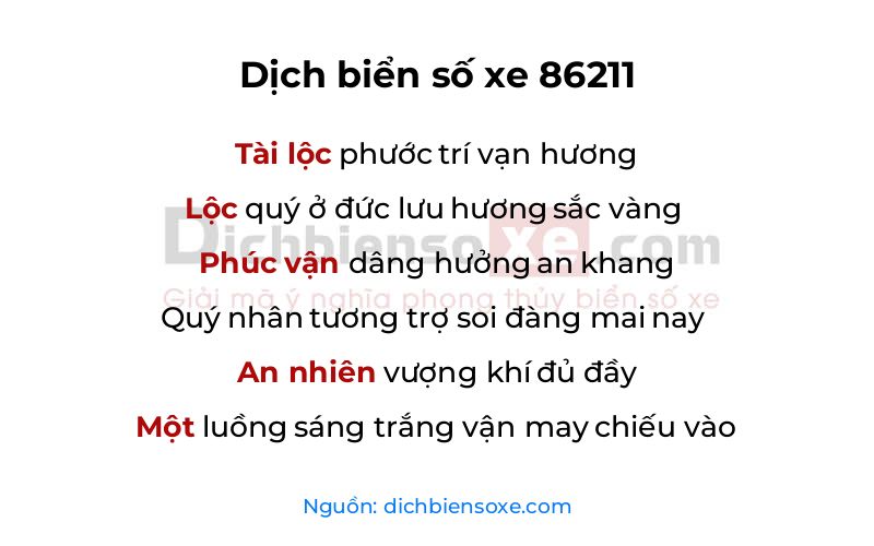 Dịch thơ biển số 86211