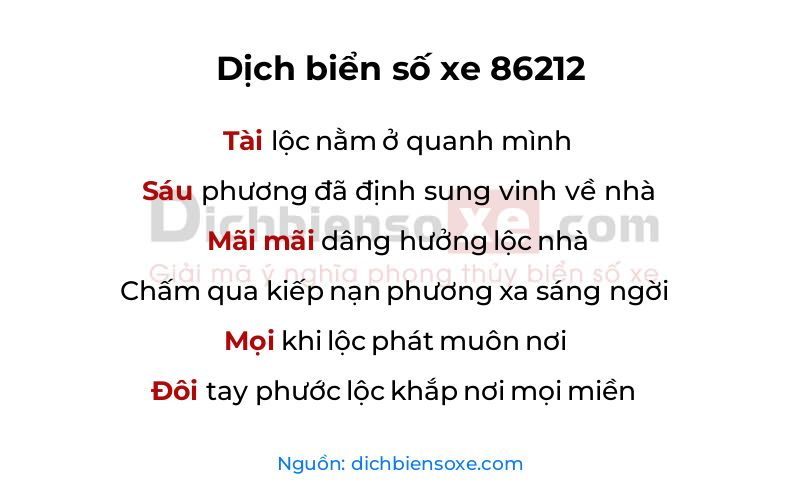 Dịch thơ biển số 86212