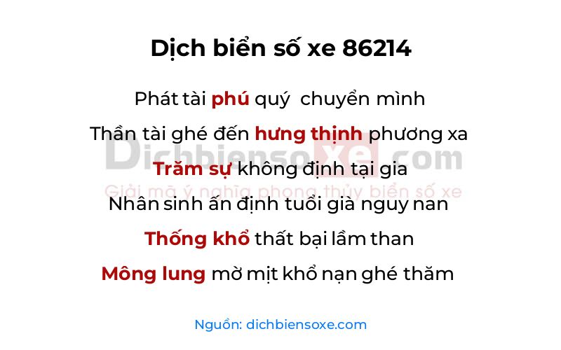 Dịch thơ biển số 86214