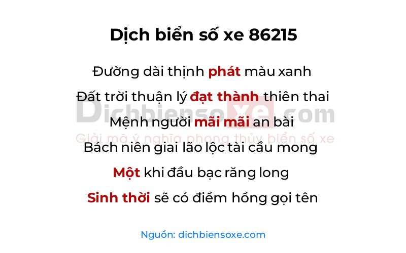 Dịch thơ biển số 86215