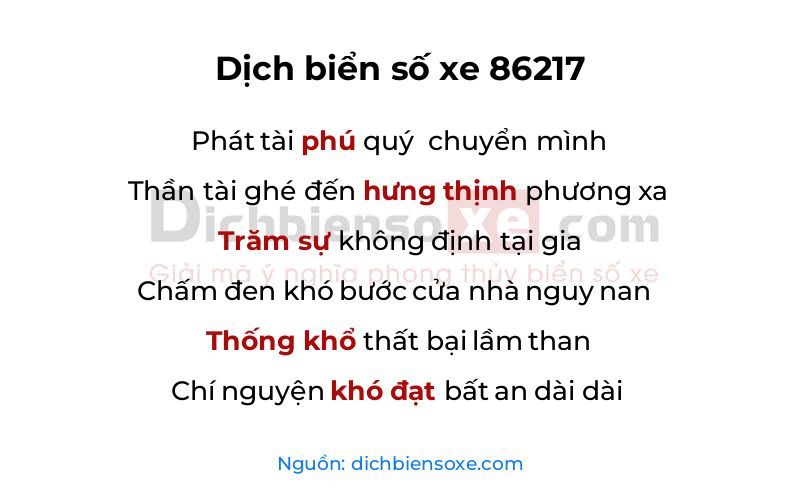 Dịch thơ biển số 86217
