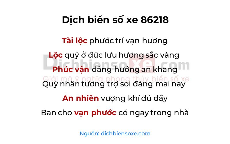Dịch thơ biển số 86218