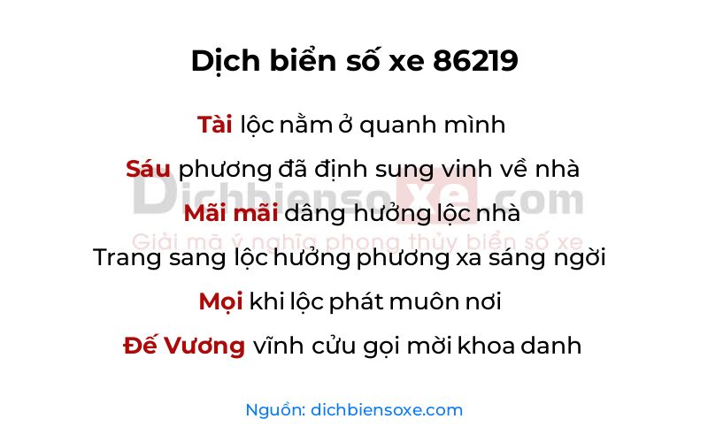 Dịch thơ biển số 86219