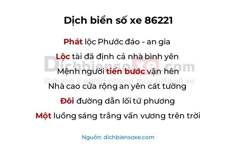 Dịch thơ biển số 86221