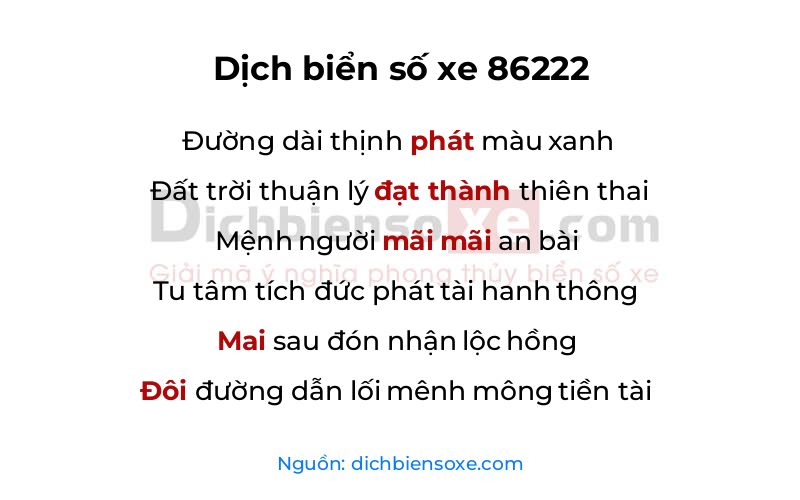 Dịch thơ biển số 86222