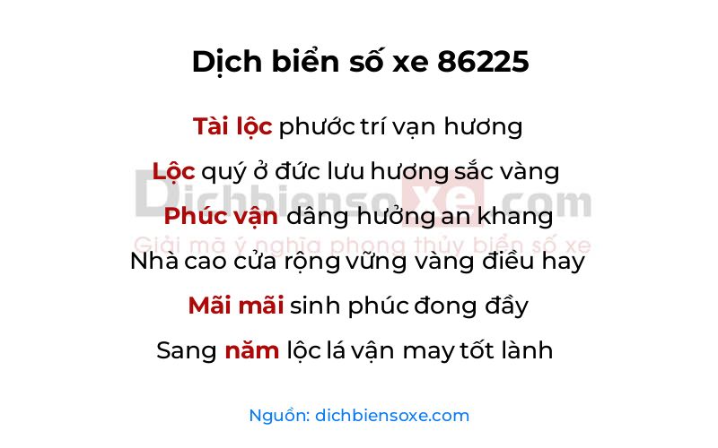 Dịch thơ biển số 86225
