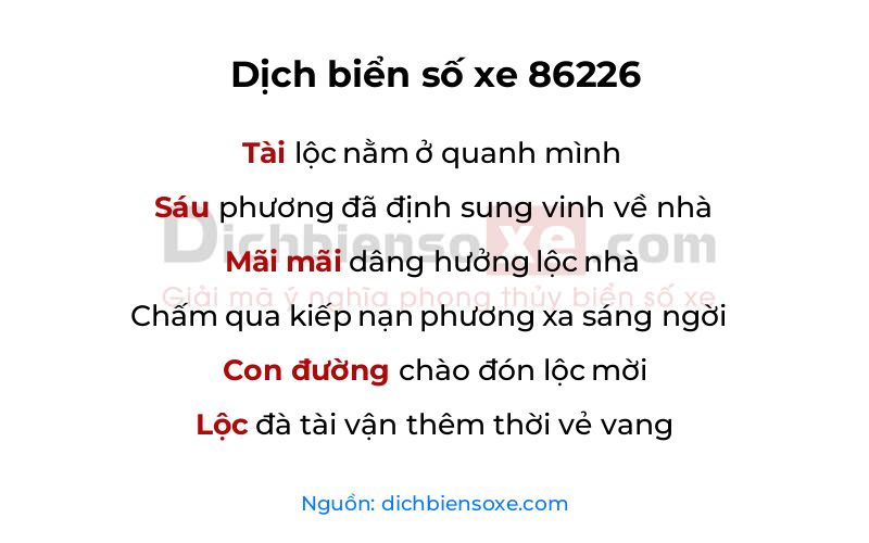 Dịch thơ biển số 86226