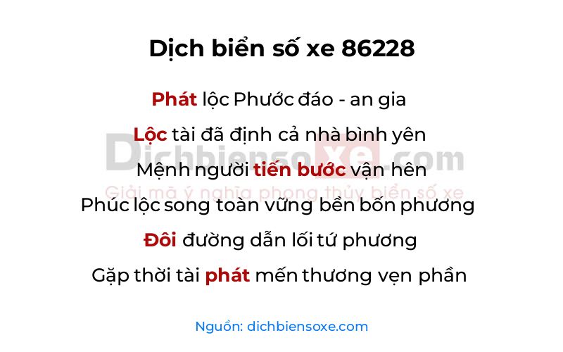 Dịch thơ biển số 86228