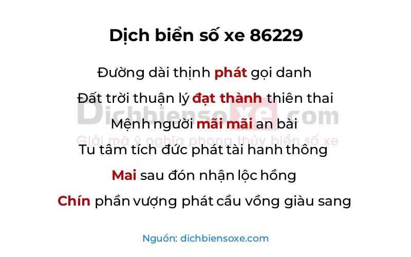 Dịch thơ biển số 86229