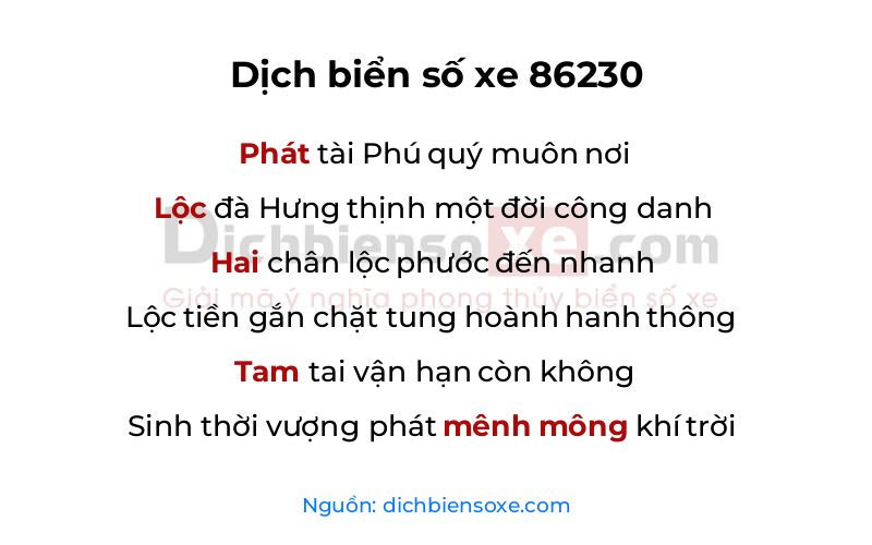 Dịch thơ biển số 86230
