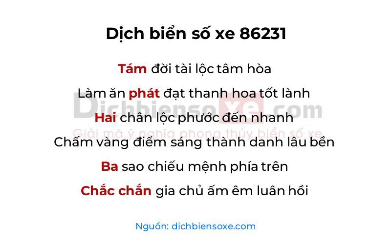 Dịch thơ biển số 86231