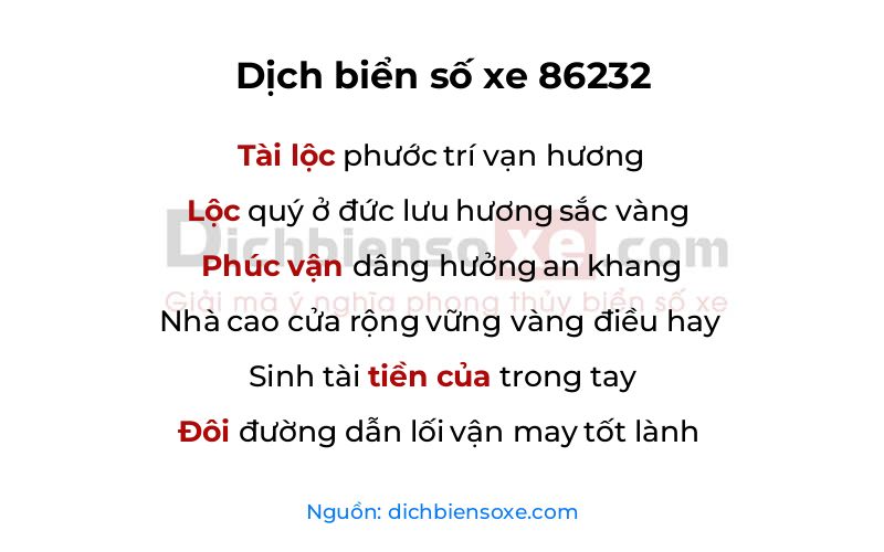Dịch thơ biển số 86232