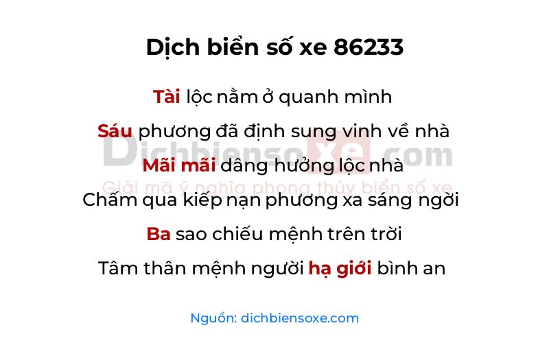 Dịch thơ biển số 86233