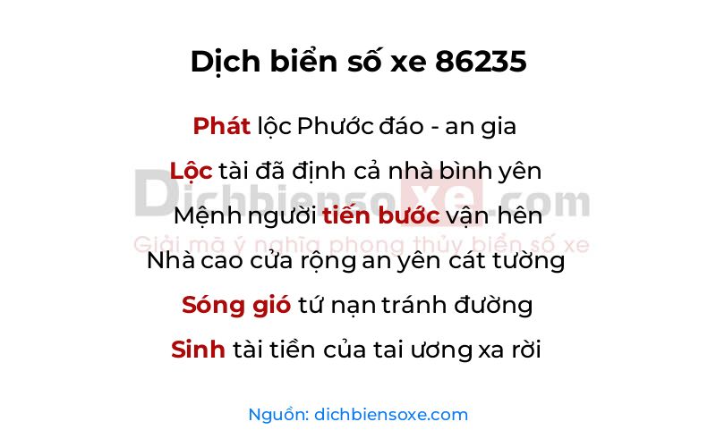 Dịch thơ biển số 86235
