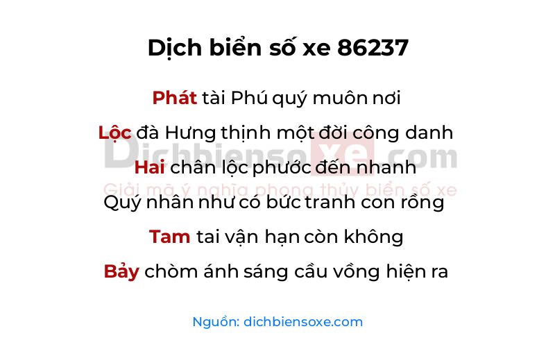Dịch thơ biển số 86237