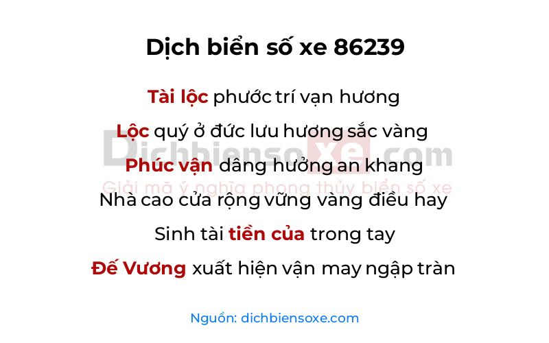 Dịch thơ biển số 86239