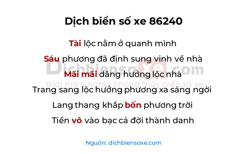 Dịch thơ biển số 86240