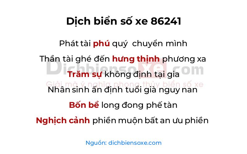 Dịch thơ biển số 86241