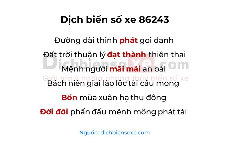 Dịch thơ biển số 86243