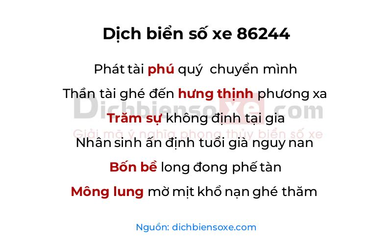 Dịch thơ biển số 86244