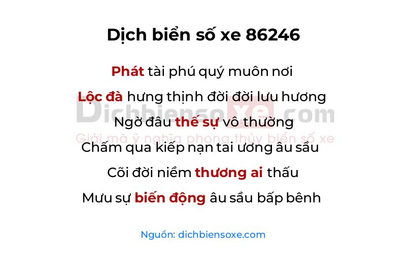 Dịch thơ biển số 86246