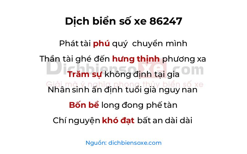 Dịch thơ biển số 86247