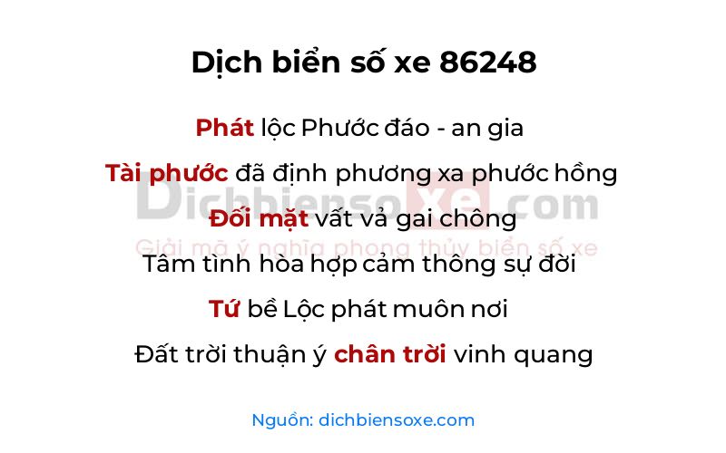 Dịch thơ biển số 86248