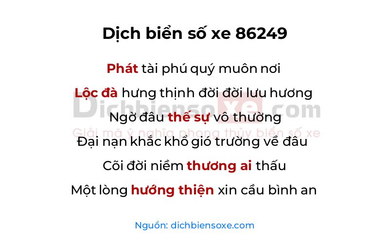Dịch thơ biển số 86249