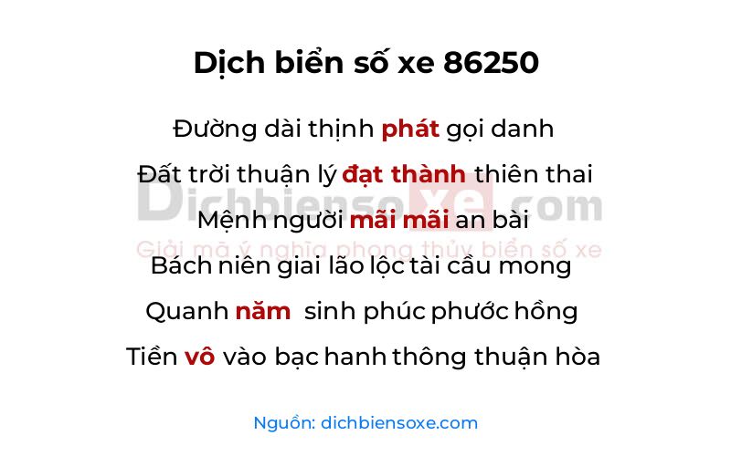 Dịch thơ biển số 86250