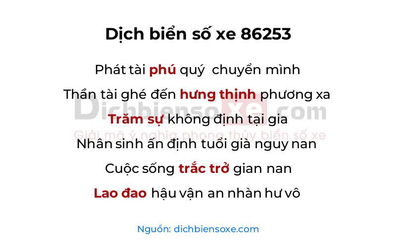 Dịch thơ biển số 86253