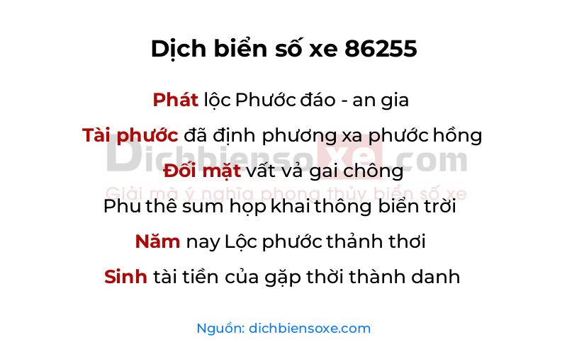 Dịch thơ biển số 86255