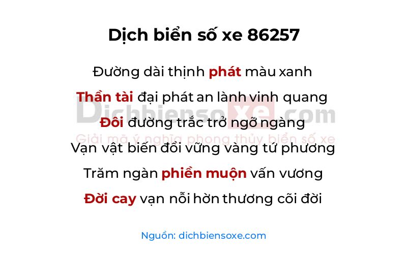 Dịch thơ biển số 86257