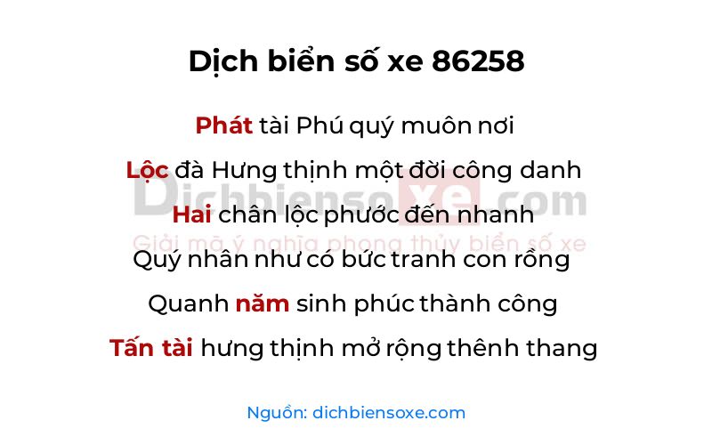 Dịch thơ biển số 86258