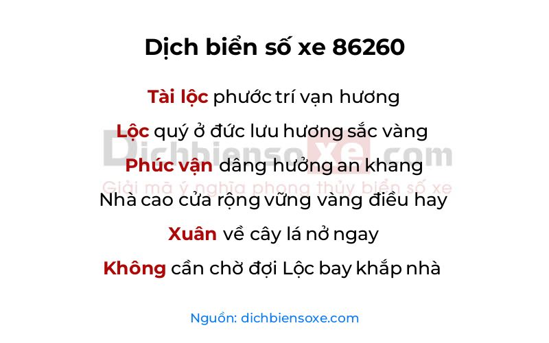 Dịch thơ biển số 86260