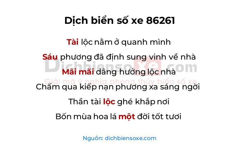 Dịch thơ biển số 86261