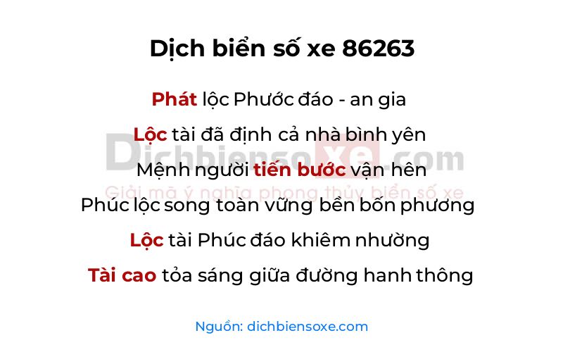 Dịch thơ biển số 86263