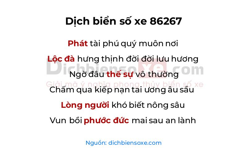 Dịch thơ biển số 86267