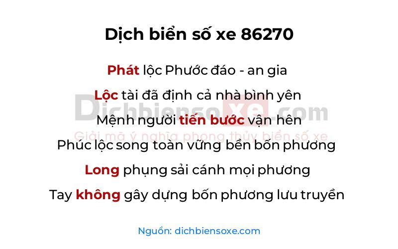Dịch thơ biển số 86270