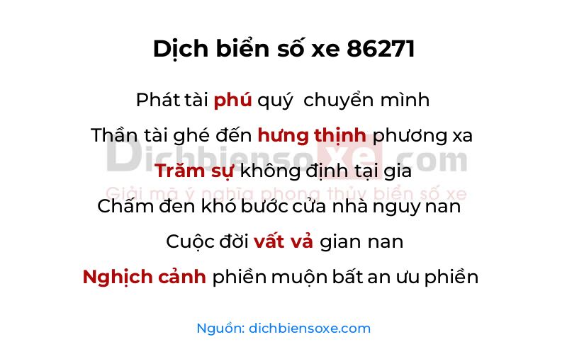 Dịch thơ biển số 86271