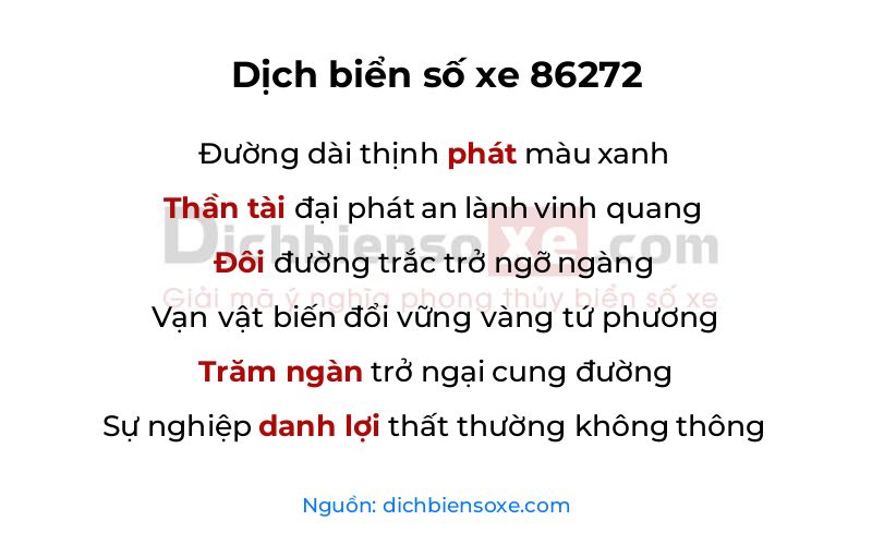 Dịch thơ biển số 86272
