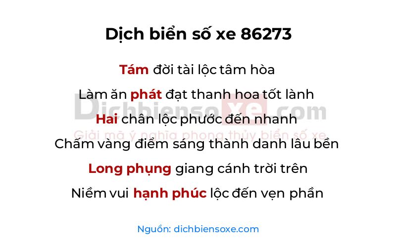 Dịch thơ biển số 86273