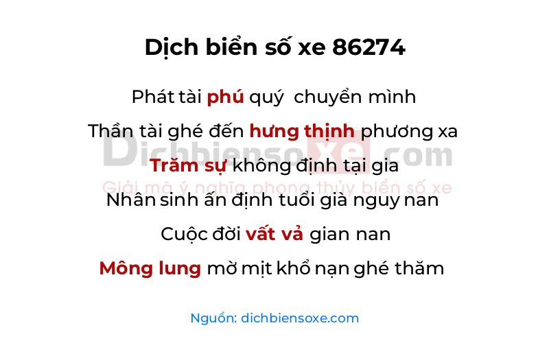 Dịch thơ biển số 86274