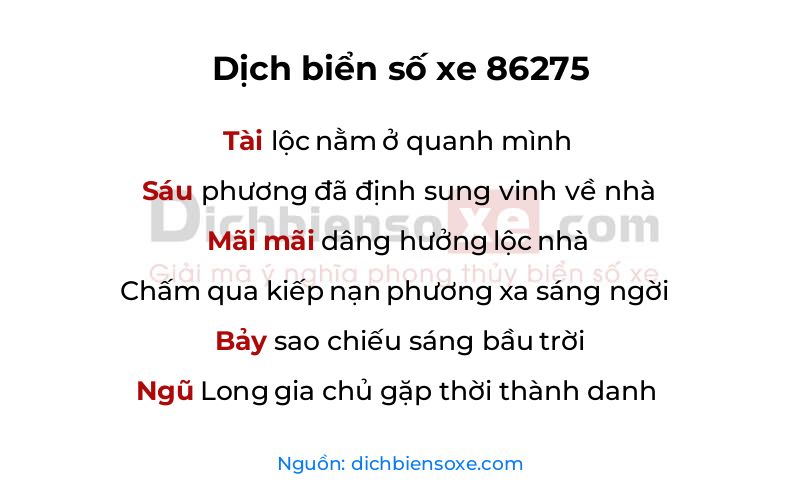Dịch thơ biển số 86275