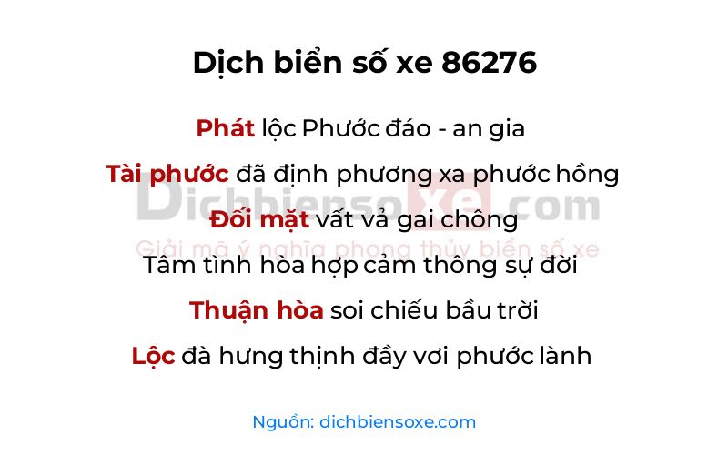 Dịch thơ biển số 86276