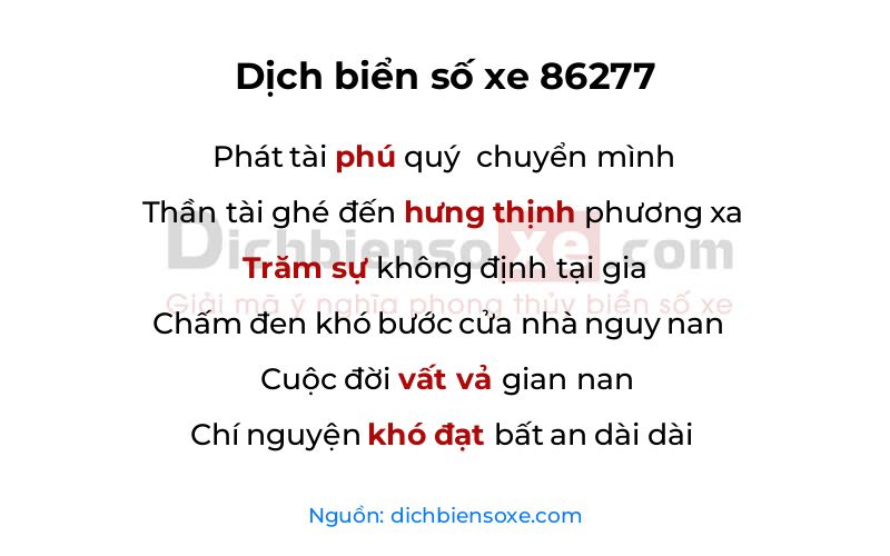 Dịch thơ biển số 86277