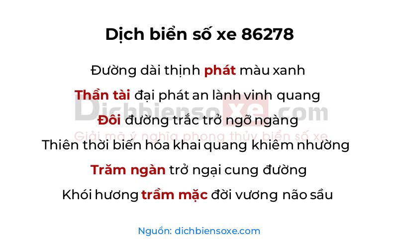 Dịch thơ biển số 86278