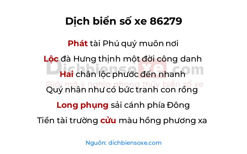 Dịch thơ biển số 86279