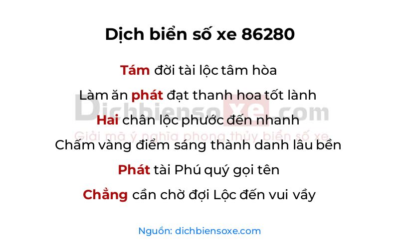 Dịch thơ biển số 86280