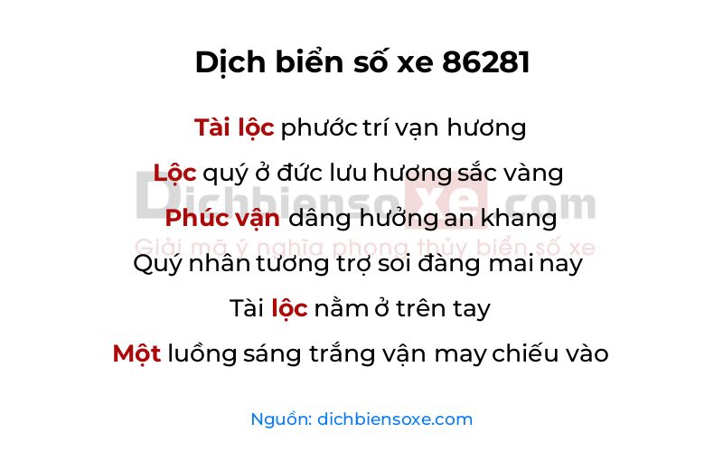 Dịch thơ biển số 86281