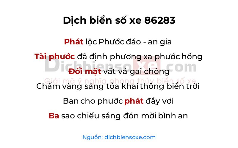 Dịch thơ biển số 86283